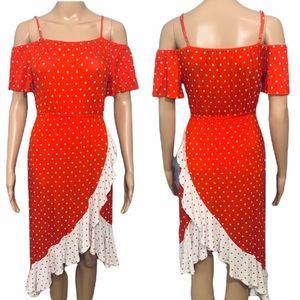 NWOT Love, Fire Off the Shoulder Asymmetrical Dot Dress M